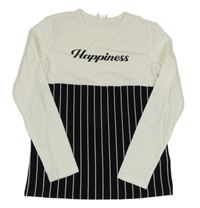 Bílo-černé pruhované triko s nápisem a pruhy Shein