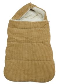 Béžový manšestrový zateplený fusak s kapucí do autosedačky Vertbaudet