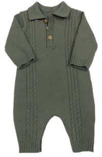 Khaki pletený overal s copánky a límečkem 