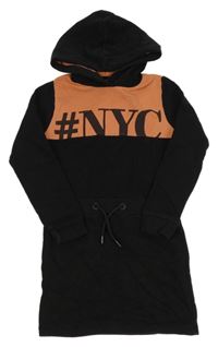 Černo-korálové teplákové šaty s písmeny a kapucí S. Oliver