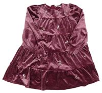 Nové - Purpurové sametové šaty s kytičkami z flitrů M&S