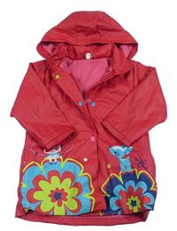 Růžový nepromokavý jarní kabát s kytičkami a kapucí Tuc Tuc