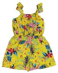 Žlutý květovaný lehký kraťasový overal Primark