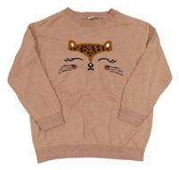 Oranžový svetr s leopardem a flitry Tu