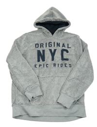 Šedá chlupatá mikina s nápisem a kapucí C&A