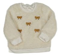 Smetanová chlupatá mikina s mašličkami Shein