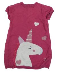 Růžové svetrové šaty s jednorožcem 