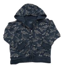 Tmavomodrá propínací mikina s dinosaury a kapucí Primark