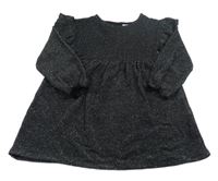 Antracitovo-stříbrné šaty s volánky Zara