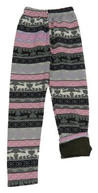 Šedo-růžové pruhované zateplené legíny Shhecute