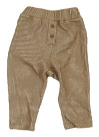 Béžovo-bílé pruhované tepláky s knoflíčky 