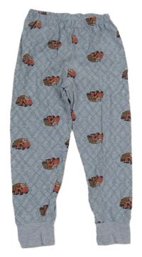 Světlemodré vzorované pyžamové kalhoty s náklaďáky