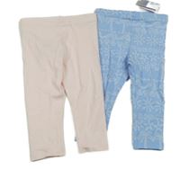 Nové - 2x - Světlerůžové + modré legíny s palmami Primark