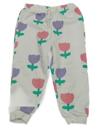 Bílé tepláky s kytičkami Tu