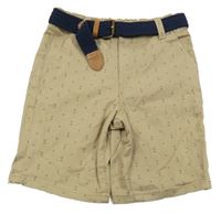 Béžové plátěné vzorované kraťasy s páskem Primark