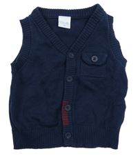 Tmavomodrá svetrová vesta s kapsou Smile