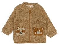 Béžová melírovaná pletená propínací mikina se zvířátky Du Pareil