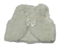 Smetanová kožešinová podšitá vesta s mašlí H&M