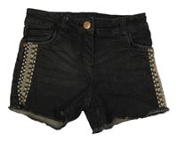 Černé riflové kraťasy s výšívanými pruhy TU 