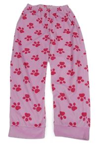 Růžové plyšové pyžamové kalhoty s ťapičkami 
