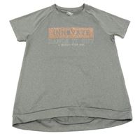 Šedé melírované sportovní funkční tričko s nápisem Crane