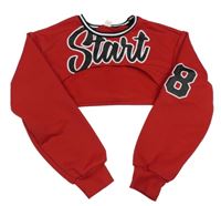 Červená crop mikina s nápisem a proužky Shein