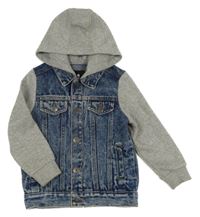 Tmavomodro-šedá riflovo/tepláková bunda s kapucí V by Very