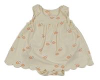 Smetanové bavlněné šaty se všitým body s rybkami Mothercare 