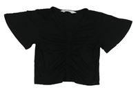 Černé crop tričko s řasením a rozšířenými rukávy H&M