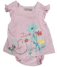 Světlerůžové tričko s ptáčky a kytičkami a volánky a všitým body Ergee