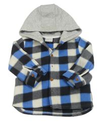 Modro-bílo-černá kostkovaná košilová bunda s kapucí so cute