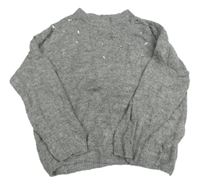 Šedý melírovaný vlněný oversize svetr s korálky/kamínky H&M