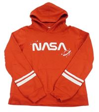 Červená mikina s planetou a nápisem - NASA a kapsou a pruhy a kapucí H&M