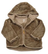 Hnědá plyšová bunda s kapucí s oušky F&F