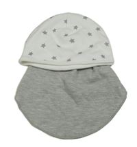 2Set - Bílá čepice s hvězdičkami + šedý melírovaný šátek/slinták