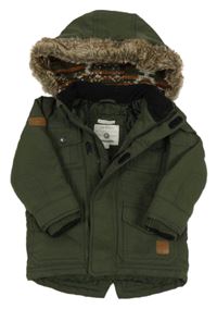 Khaki šusťáková zimní parka s kapucí s kožešinou Rocha John Rocha