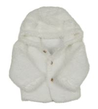 Bílá chlupatá podšitá bunda s kapucí s oušky George