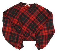 Červeno-khaki-černá károvaná crop mikina H&M