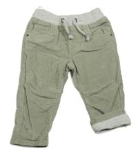 Světlekhaki manšestrové podšité kalhoty s úpletovým pasem C&A