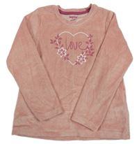 Růžová sametová mikina se srdíčky a květy lupilu