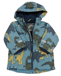 Modrošedá šusťáková zimní bunda s dinosaury a kapucí Next