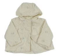 Smetanová šusťáková zateplená bunda s kytičkami a kapucí COURTELLE