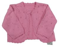 Nové - růžový perforovaný propínací svetr s květem St. Bernard