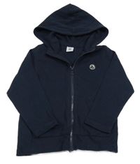 Tmavomodrá propínací slabá mikina s nášivkou a kapucí PETIT BATEAU