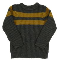 Tmavošedý melírovaný žebrovaný svetr s bronzovými pruhy Nutmeg