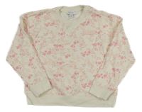 Smetanová crop mikina s růžovými kytičkami a nášivkou REISS