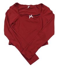 Vínové crop triko s mašlí SHEIN