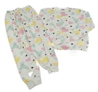 Smetanové vzorované pyžamo s barevnými srdíčky