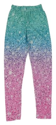 Jadeitovo-fialovo-růžové batikované legíny 