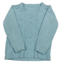 Světlemodrý vzorovaný žinylkový svetr s bambulkami NUTMEG